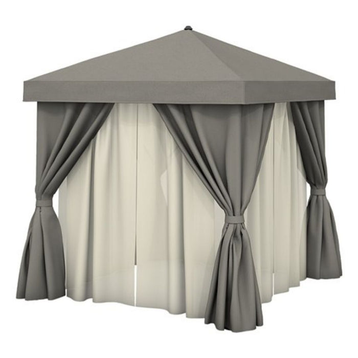 Aluminum Cabana, 12' Square w/ Fabric Curtains, Sheer Curtain Rods (no vent)