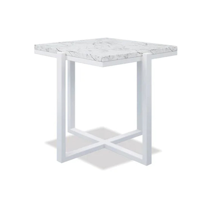 Square End Table With Honed Carrara Marble Top