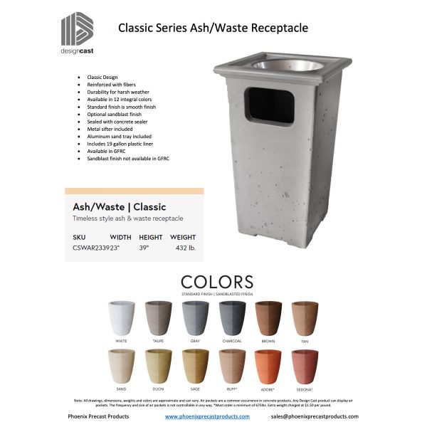Classic Series Waste + Ash Receptacle
