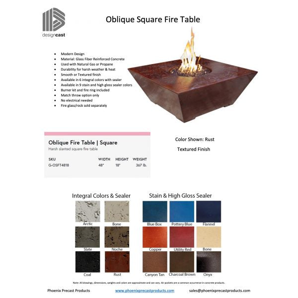 Oblique Square Fire Table