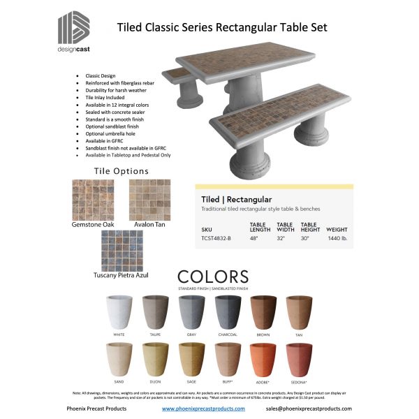 Tiled Classic Series Rectangular Table Set