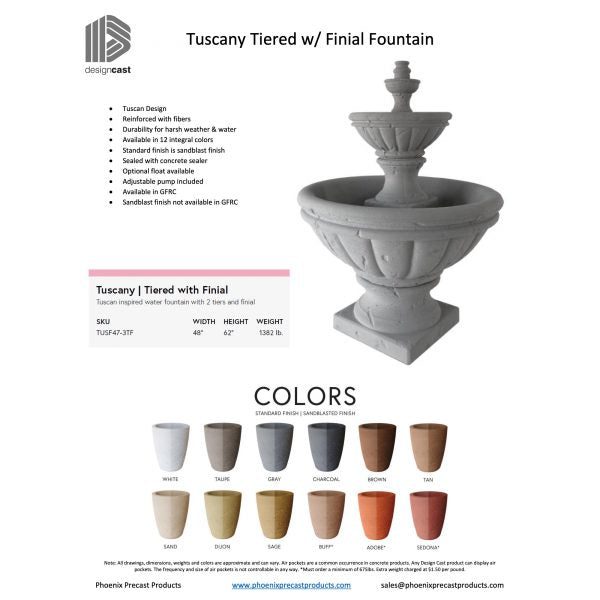 Tuscany Series Tiered Fountain with Finial